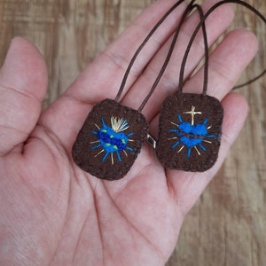Scapular with Blue Sacred Hearts, Religious Crafts, Handmade Catholic Item
