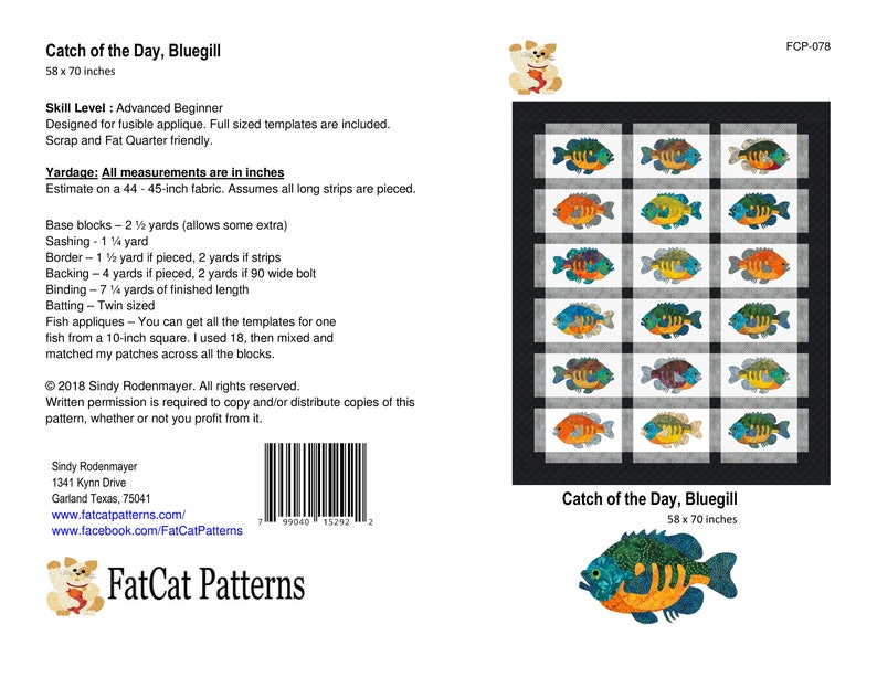 FCP-078 Catch of the Day, Bluegill (digital Pattern) *a Fusible ...