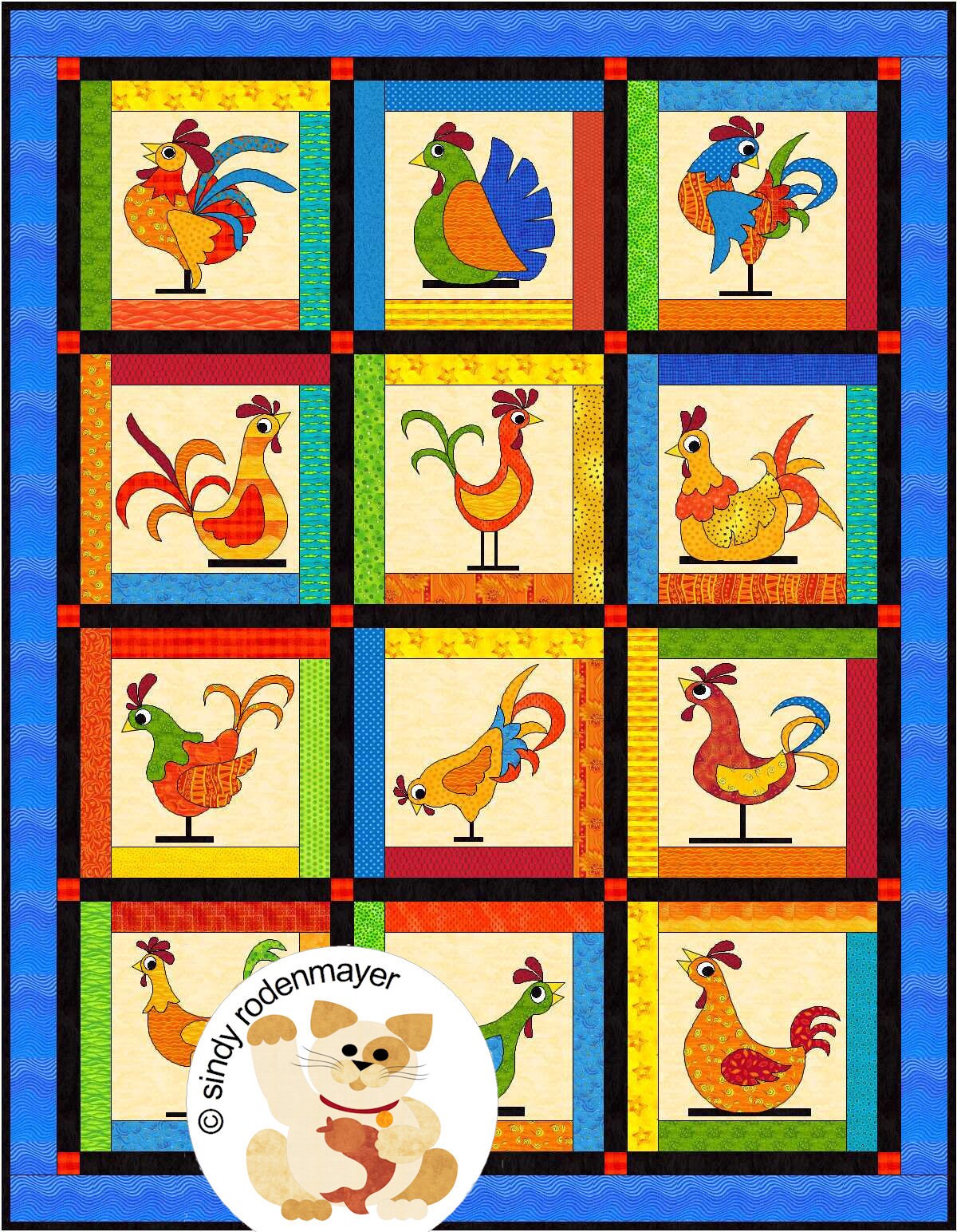 Funky Chickens an applique quilt pattern Etsy
