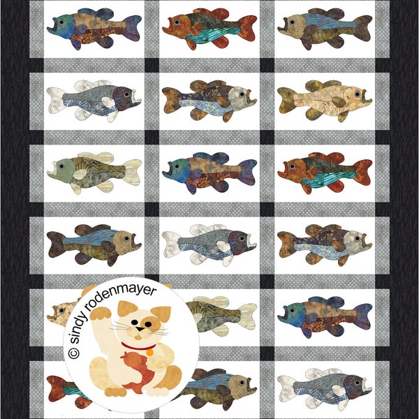 FCP-077 Catch of the Day, Bass (Digital Pattern) *a fusible applique quilt pattern