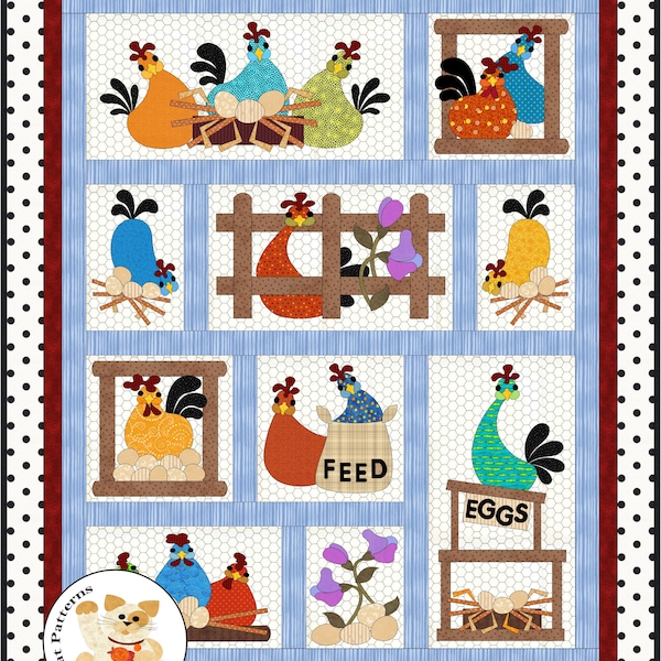 FCP-065 Hen Party (Digitales Muster) * ein fusible Applikation Quilt Muster