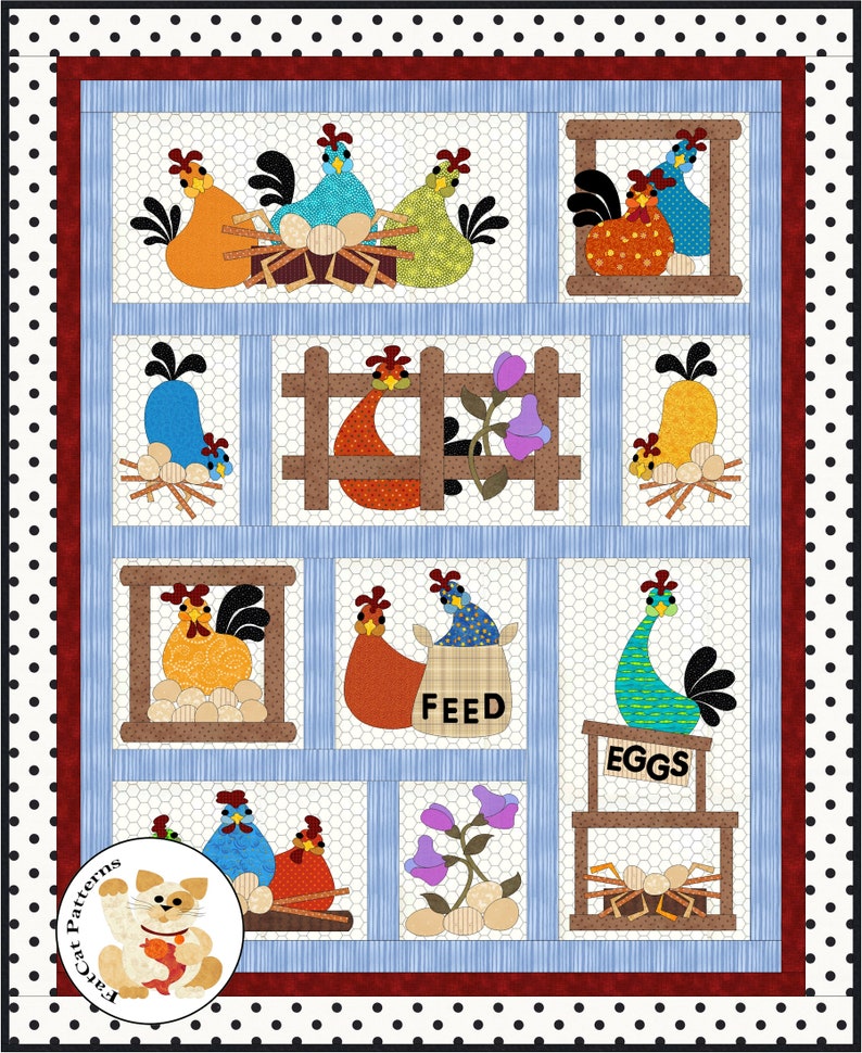 FCP065 Hen Party digital Pattern a Fusible Applique Quilt Etsy