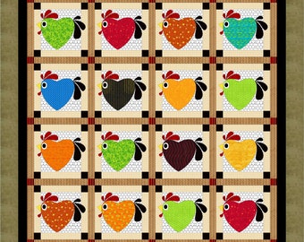 FCP-043 Chicken Hearted (Digital Pattern) *a fusible applique quilt pattern