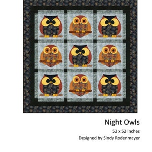 FCP-068 Night Owls Printed Pattern a fusible applique quilt image 1