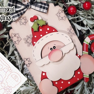Enfeite de Papai Noel em Bengala Doce Doce | Papai Noel SVG | Enfeite de Papai Noel Recortado a Laser | Glow Forge | Enfeite SVG