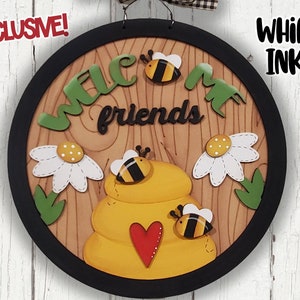 Welkomstbord bijenkorf SVG | Laserklaar voorjaarsbord | Glow Forge Zomer| Bee Skep SVG| Bijenkorf SVG