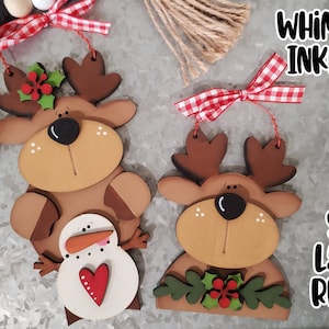 Molliges Rentier Ornament Set SVG | Laser geschnittene Schneemann-Verzierung | Glühschmiede Verzierung SVG