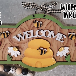 Cartello di benvenuto per alveare SVG / Cartello primaverile pronto per laser / Glow Forge Summer / Bee Skep SVG / Bee Hive SVG