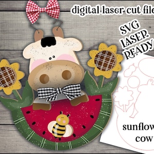 Sunflower Cow SVG| Cow Sign SVG| Laser Cut Cow| Glow forge| Farmhouse SVG| Glowforge Cow