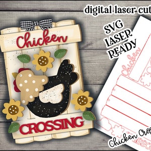 Signe de croisement de poulet SVG | Poulet SVG | Poulet découpé au laser| Forge phosphorescente| Signe de poulet SVG |