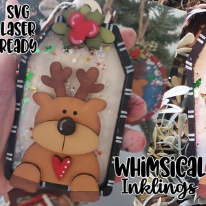 Kleines Reindeer Shaker Tag Ornament Laser SVG | Laser geschnittene Rentierverzierung | Glühen Schmiede |Weihnachtsverzierung SVG