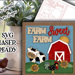 Farm sweet farm SVG| Cow Sign SVG| Laser Cut Cow| Glow forge| Farmhouse SVG| Glowforge Farm
