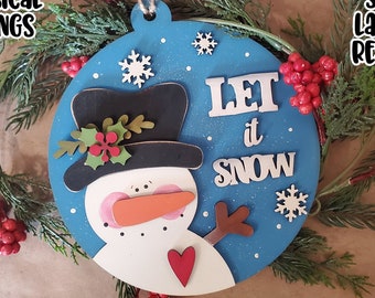 Let it Snow Snowman Round Ornament SVG| Laser Cut Snowman Ornament| Glow orge| Ornament SVG