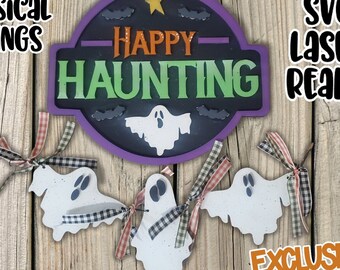 Happy Haunting laser-svg-set | Halloween-laser-svg| Lasergesneden Halloween| Gloed smeedt Halloween| Ghost Garlend-laser-svg|Spookbanner
