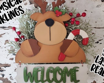 Rentier Willkommensschild SVG | Laser geschnittene Rentierverzierung | Glühschmiede Weihnachts Ornament SVG