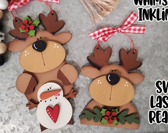 Chubby Reindeer Ornament Set SVG| Laser Cut Snowman Ornament| Glow forge| Ornament SVG