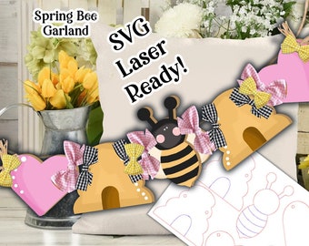 Spring Bee Garland-Banner SVG |Laser Ready Easter Rabbit| Glow Forge Easter|