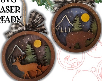 Adorno de Northwoods SVG/ Adorno de oso cortado con láser/ Glowforge/ Adorno navideño SVG/ Adorno de ciervo SVG