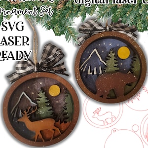 Northwoods Ornament SVG| Laser Cut Bear Ornament| Glowforge|Christmas Ornament SVG| Deer Ornament SVG