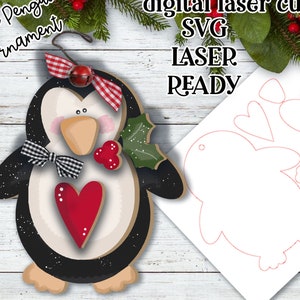 Adorno de pingüino pequeño SVG/ Adorno de pingüino cortado con láser/ Glow forge/ Penguin Laser SVG