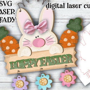 Hoppy Easter SVG | Znak wielkanocny gotowy do użycia lasera | Glow Forge Easter | Wiosenny SVG | Wielkanocny Tay w piętrowych kolorach