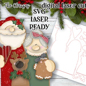 Sr. e Sra. Papai Noel Laser Ready SVG | Papai Noel Recortado a Laser | Glow forge Christmas | Papai Noel Shelf Sitter SVG