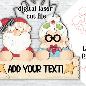 Placa de Sr. e Sr. Claus SVG | Papai Noel SVG | Enfeite de Papai Noel cortado a laser | Glow forge | Natal SVG