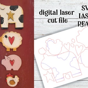 Aimants de ferme SVG| Vache SVG | Cochon découpé au laser | Forge phosphorescente| Aimant SVG | Aimant poulet