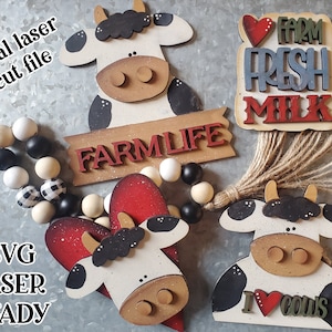 J'aime les vaches, aimants SVG | Vache SVG | Ferme découpée au laser | Forge phosphorescente| Plateau à plusieurs niveaux de ferme SVG|
