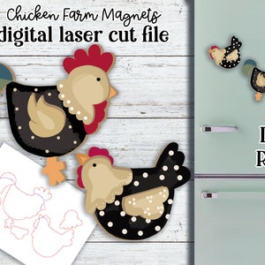 Magnets ferme de poulets SVG| Poulet SVG | Poulet découpé au laser| Forge phosphorescente| SVG de coq |