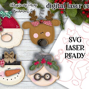 クリスマス フェイス オーナメント セット | ミセス クラウス SVG| レーザーカット クリスマス オーナメント オーナメント| グロー フォージ| オーナメント SVG
