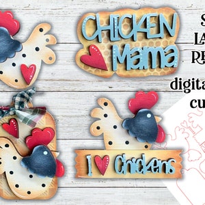 Ensemble SVG amateur de poulet | Poulet SVG | Poulet découpé au laser| Forge phosphorescente| Aimants de poulet SVG| Plateau de poulet à plusieurs niveaux