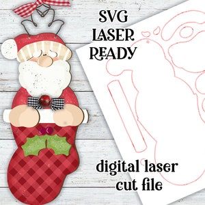 Santa Stocking Ornament SVG| Santa Claus SVG| Laser Cut Santa Ornament| Glow forge| Ornament SVG