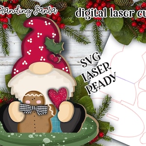 Sitting Gingerbread Christmas Gnome SVG| Laser Cut Gnome| Glow forge| Christmas SVG