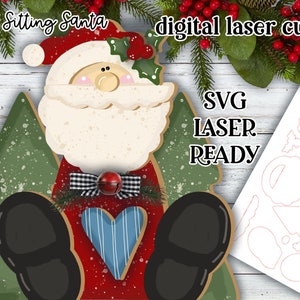 Père Noël assis SVG| Père Noël découpé au laser | Forge phosphorescente Noël| Étagère Père Noël SVG
