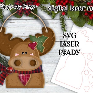 Christmas Moose Ornament SVG| Laser Cut Moose Ornament| Glowforge|Christmas Ornament SVG