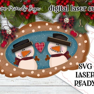Snow Friends Sign SVG| Snowman SVG| Laser Cut Snowman Sign Glow forge| Winter Sign SVG