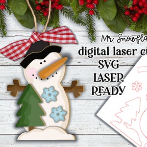 Mr Snowflake Snowman Ornament SVG| Laser Cut Snowman Ornament| Glow orge| Ornament SVG