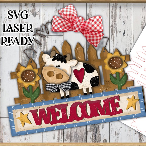 Welcome Cow SVG| Cow Sign SVG| Laser Cut Cow| Glow forge| Farmhouse SVG| Glowforge Farm