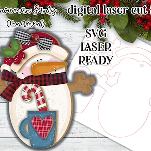 Santy Snowman Ornament SVG| Laser Cut Snowman Ornament| Glow Forge| Ornament SVG