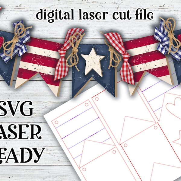 Americana Garland| Patriotic Banner SVG| Laser Cut Americana Garland| Glow forge| Fourth Of July Garland SVG