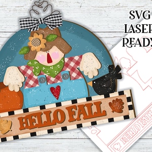 Hello Fall Scarecrow SVG| Harvest Sign SVG| Laser Cut Scarecrow| Glow forge| Harvest SVG| Glowforge Fall