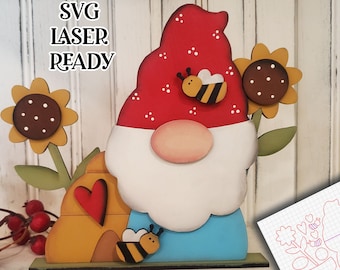 Gnomo de abeja pequeña SVG / Gnomo listo para usar con láser / Gnomo Glow Forge / Gnomo de verano SVG