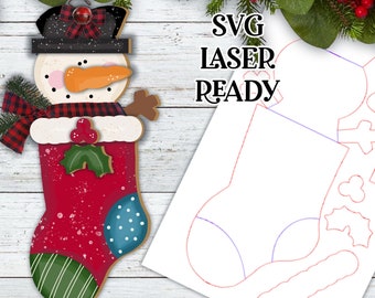 Stocking Snowman Ornament SVG| Laser Cut Snowman Ornament| Glow Forge| Ornament SVG