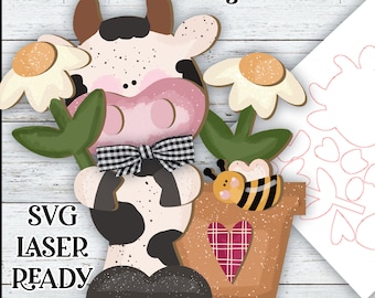 Flower Cow Laser SVG| Cow Sign SVG| Laser Cut Cow| Glow forge| Farmhouse SVG| Glowforge Farm
