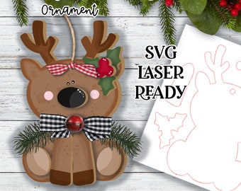 Sitzendes Rentier Ornament SVG | Laser geschnittene Rentierverzierung | Glowforge|Weihnachtsverzierung SVG