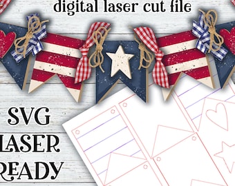 Americana Garland| Patriotic Banner SVG| Laser Cut Americana Garland| Glow forge| Fourth Of July Garland SVG