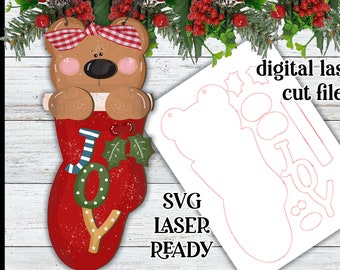 Adorno de oso Joy / Adorno de oso Laser Ready / Adorno navideño Glowforge / Adorno Joy / Adorno Glowforge