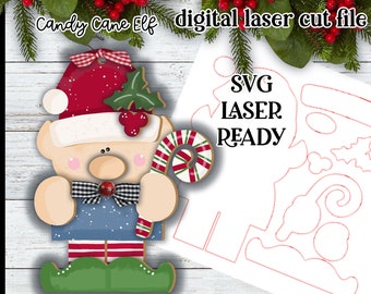 Candy Cane Elf Ornament SVG| Laser Cut Elf Ornament| Glow forge| Ornament SVG