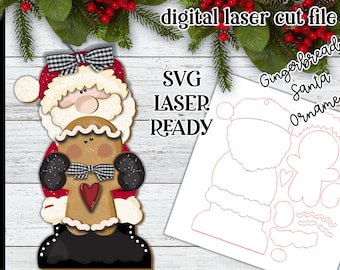 Gingerbread Santa Ornament SVG| Santa Claus SVG| Laser Cut Snowman Ornament| Glow forge| Ornament SVG